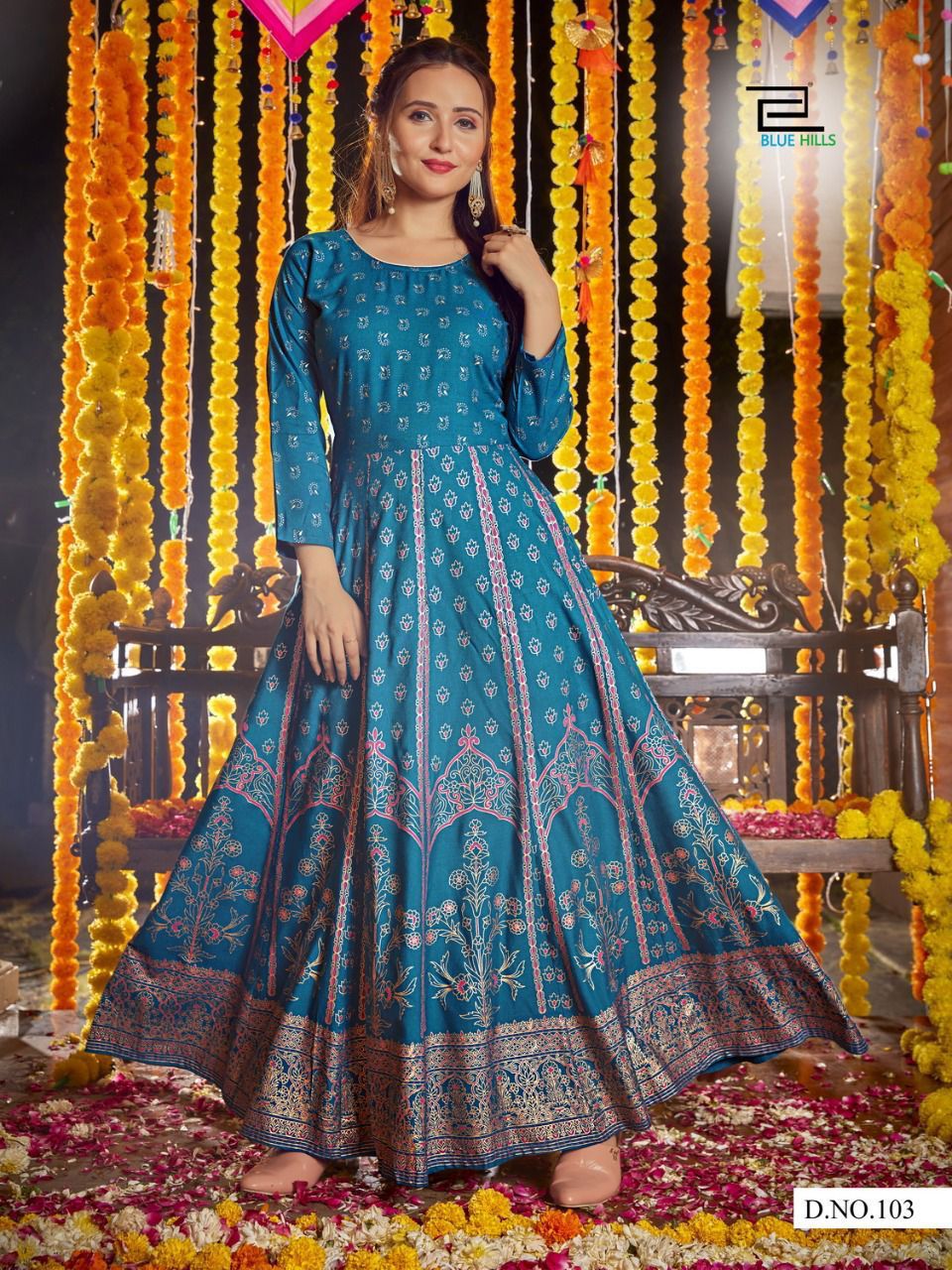 Blue Hills Diwali Night Festive Wear Rayon Printed  Anarkali Long Kurti Collection